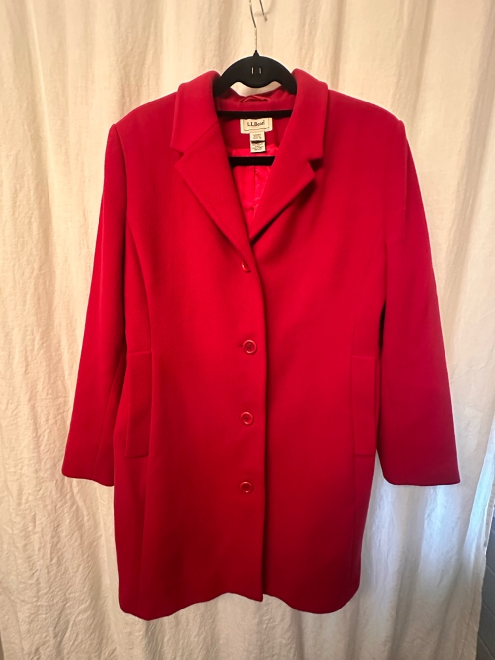 L.L. Bean Women's Bright Red Wool/Cashmere Classic Coat